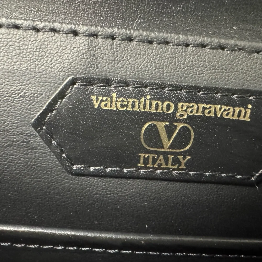 Valentino Garavani NWOT Black Leather Briefcase with Gold Accents